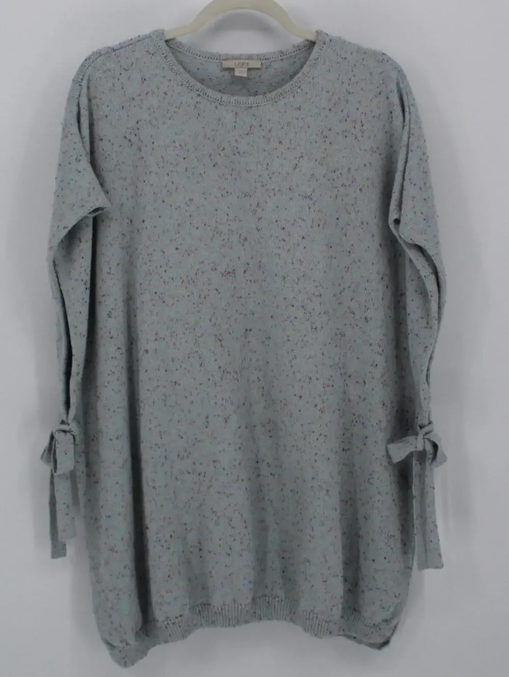 LOFT M/L $70 Light Blue Confetti Speckled Knit Open Tie Side Knit Poncho Sweater